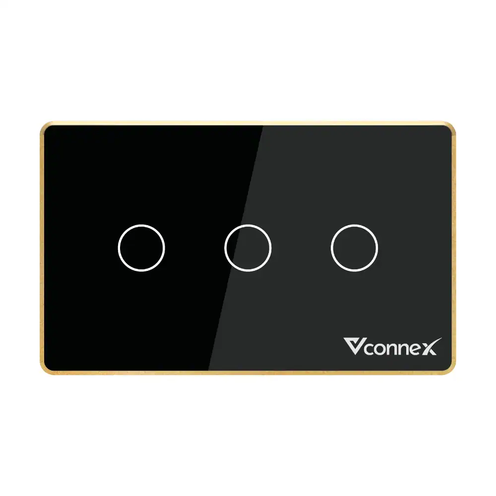 Công tắc thông minh Vconnex 3 kênh viền nhôm VCN-WS03L – màu đen