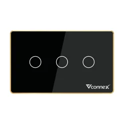 Công tắc thông minh Vconnex 3 kênh viền nhôm Ver 2 VCN-WS03L – màu đen