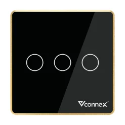 Công tắc thông minh Vconnex 3 kênh viền nhôm Ver 2 VCN-WS03L – màu đen, mặt vuông