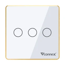 Công tắc thông minh Vconnex 3 kênh viền nhôm Ver 2 VCN-WS03L – màu trắng, mặt vuông