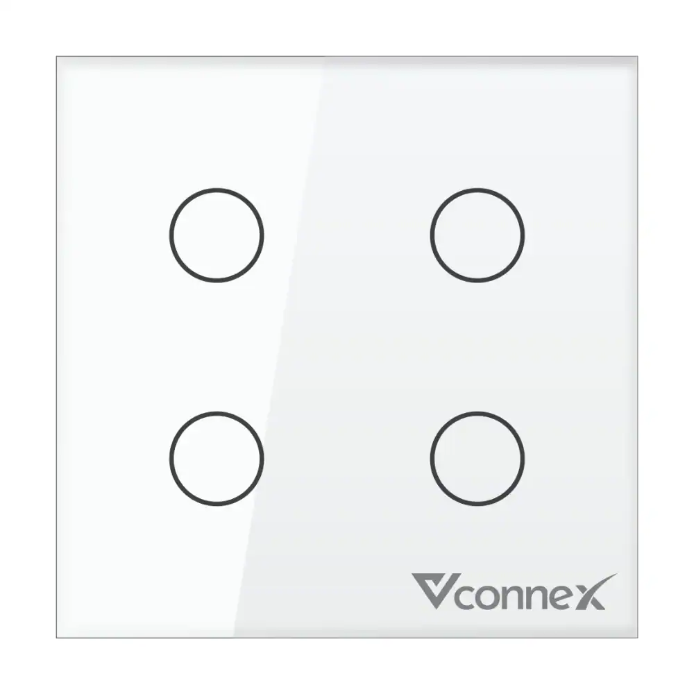 Công tắc thông minh Vconnex 4 kênh không viền VCN-WS04 – màu trắng, mặt vuông