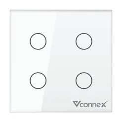 Công tắc thông minh Vconnex 4 kênh không viền Ver 2 VCN-WS204 – màu trắng, mặt vuông