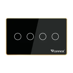 Công tắc thông minh Vconnex 4 kênh viền nhôm VCN-WS04L – màu đen
