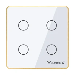 Công tắc thông minh Vconnex 4 kênh viền nhôm VCN-WS04L – màu trắng, mặt vuông