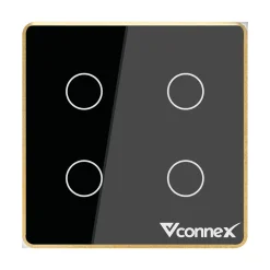 Công tắc thông minh Vconnex 4 kênh viền nhôm Ver 2 VCN-WS04L – màu đen, mặt vuông