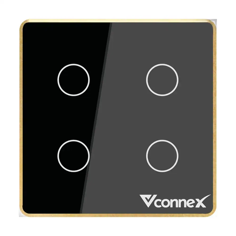 Công tắc thông minh Vconnex 4 kênh viền nhôm Ver 2 VCN-WS04L – màu đen, mặt vuông