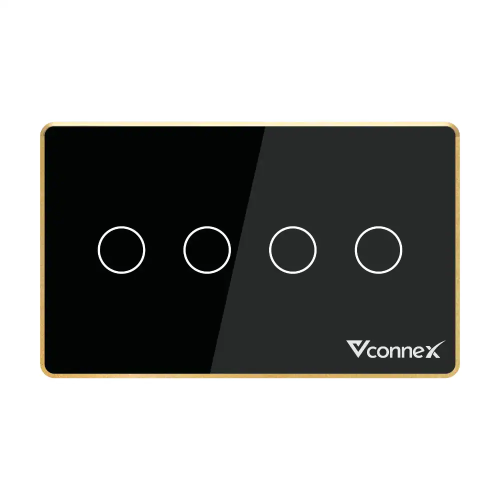 Công tắc thông minh Vconnex 4 kênh viền nhôm Ver 2 VCN-WS04L – màu đen