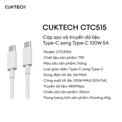 Cáp sạc Cuktech CTC515N Type-C to Type-C 5A 100W 1.5m
