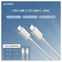 Cáp sạc Cuktech CTC305N Type-C to Type-C 60W 0.5m - hình 2