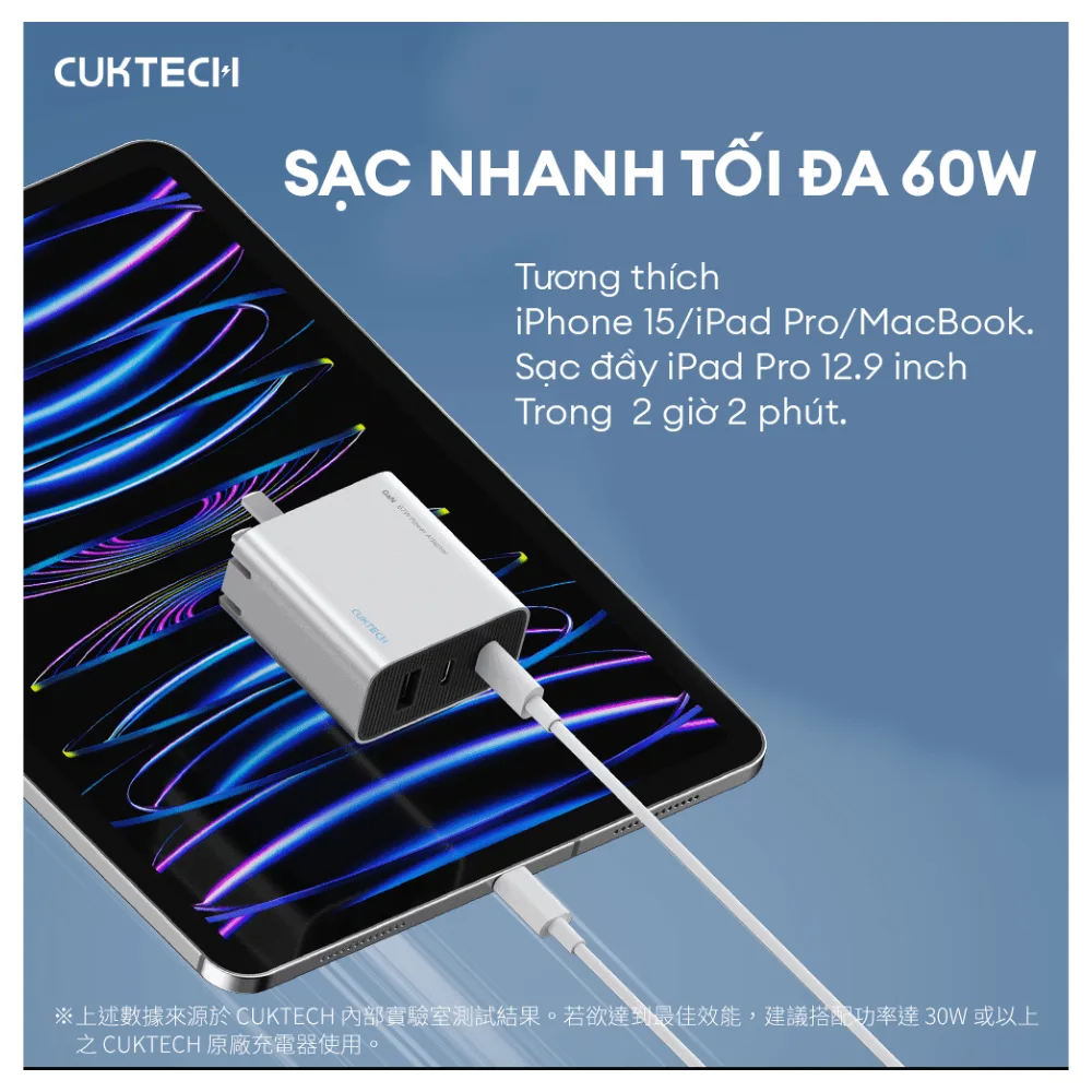 Cáp sạc Cuktech CTC305N Type-C to Type-C 60W 0.5m - hình 3
