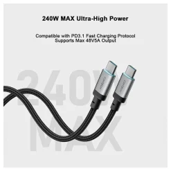 Cáp sạc Cuktech CTC615W Type-C bện dù 6A 240W 1.5m - hình 4