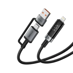 CÁP SẠC WiWU USB-A+C TO Lightning Wi-C110 tích hợp màn hình theo dõi công suất