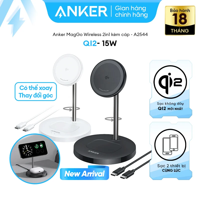 Đế Sạc Đứng Không Dây Từ Tính 2-in-1 Qi2 ANKER MagGo A2544 15W – ảnh 3