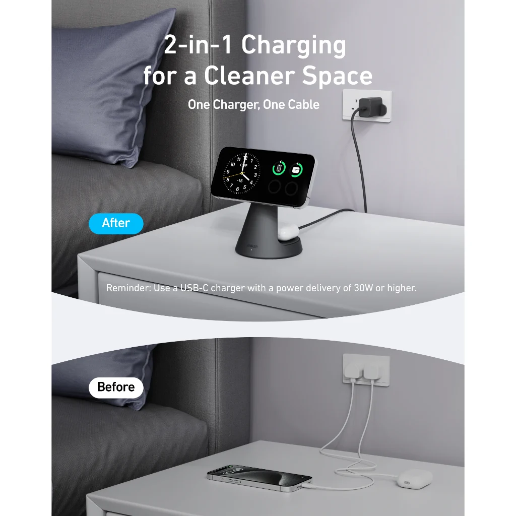 Đế Sạc Đứng Không Dây Từ Tính 2-in-1 Qi2 ANKER MagGo A25M7 15W – ảnh 6