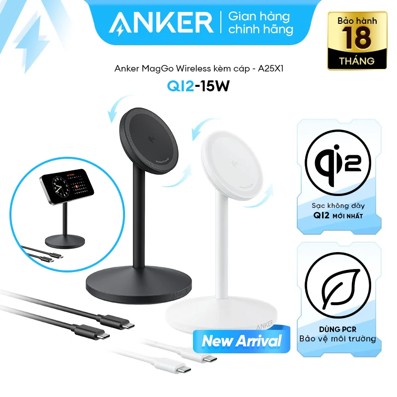 Đế Sạc Đứng Không Dây Từ Tính Qi2 ANKER MagGo A25X1 15W – ảnh 2