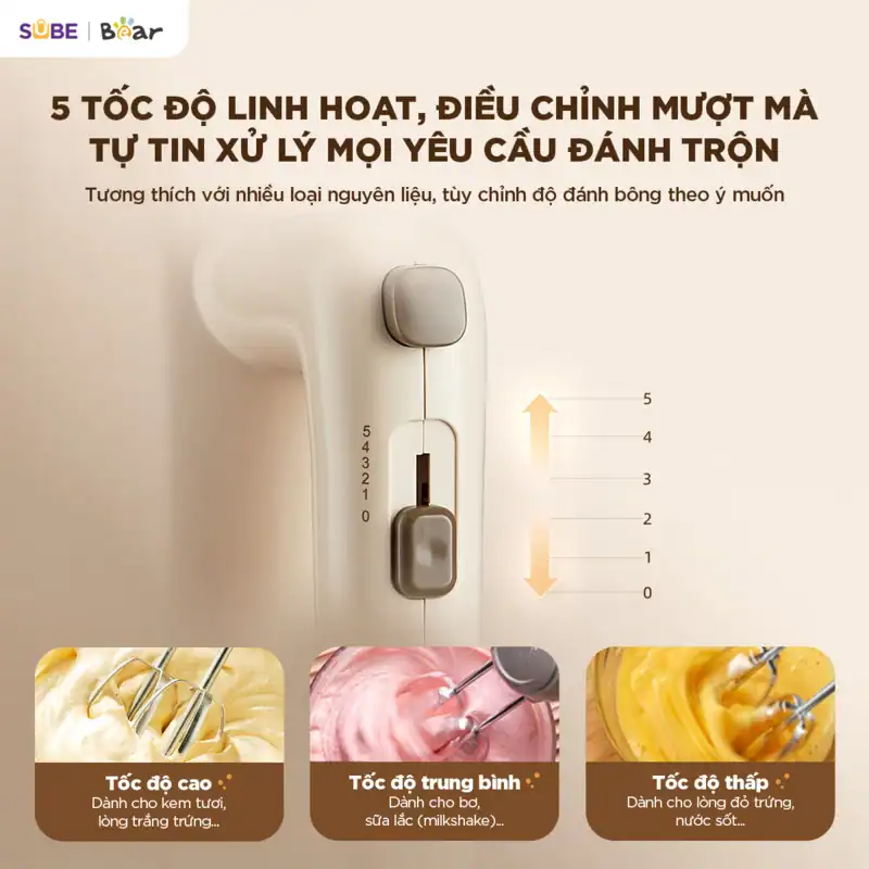 Máy đánh trứng cầm tay Bear HM-5H01J29 125W đánh bông lòng trắng trứng, kem tươi