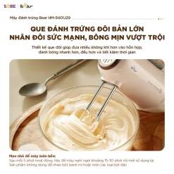 Máy đánh trứng cầm tay Bear HM-5H01J29 125W đánh bông lòng trắng trứng, kem tươi