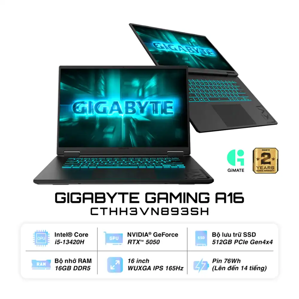 Laptop Gigabyte Gaming A16 | Core i5 / i7 / Ultra 9 / Ryzen 7 | RTX 4050 / 5050 / 5060 | 16