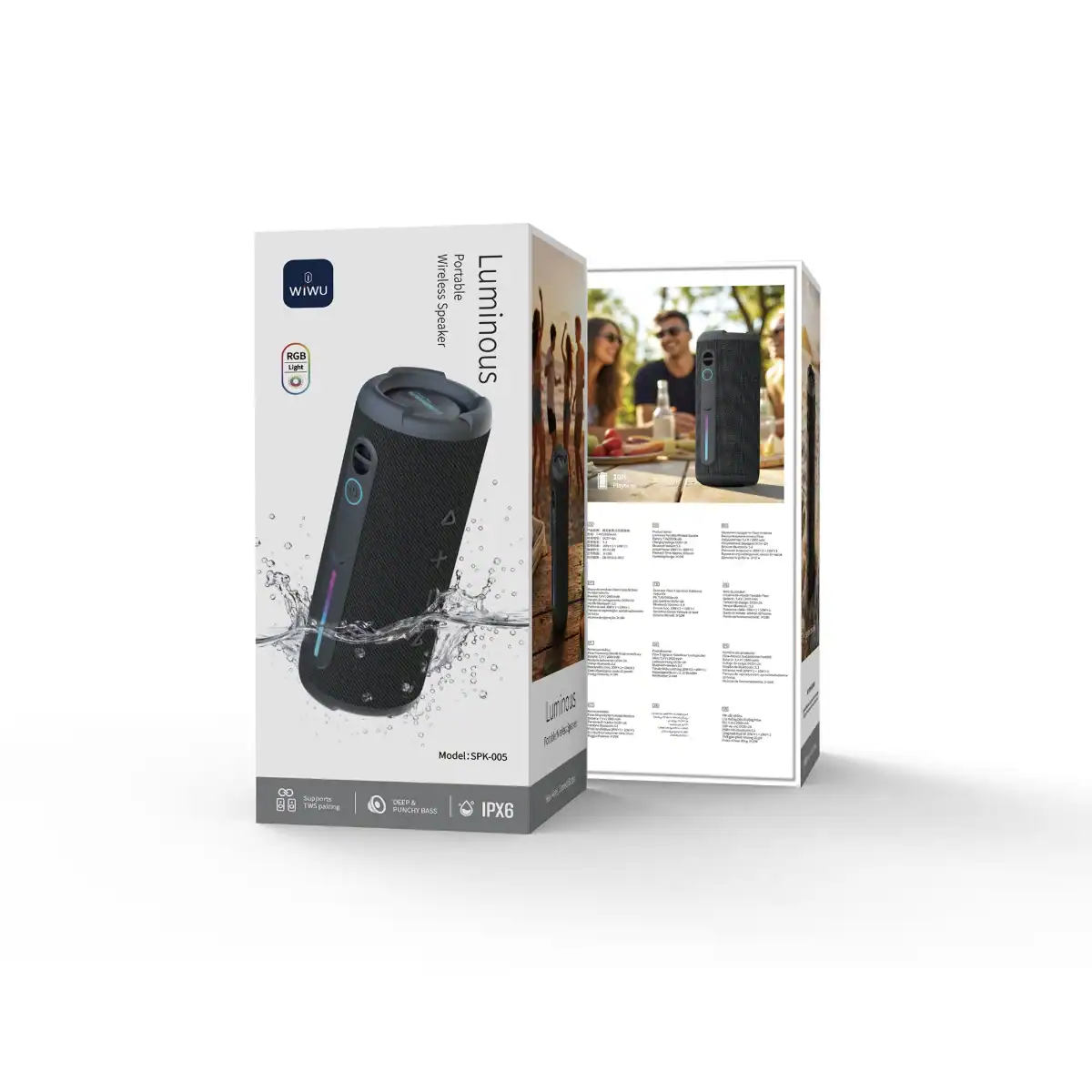Loa Bluetooth WiWU Luminous SPK-005 chống nước IPX6, đèn RGB