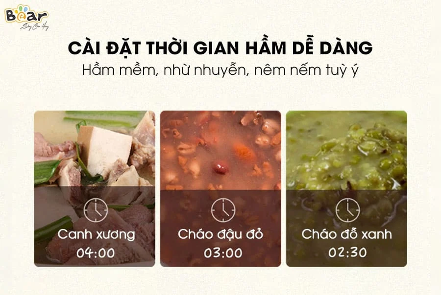 Nồi Nấu Chậm Bear 1,6L SUBE002 Chính Hãng Đa Năng Nấu Cháo, Chưng Yến Bản Tiếng Việt