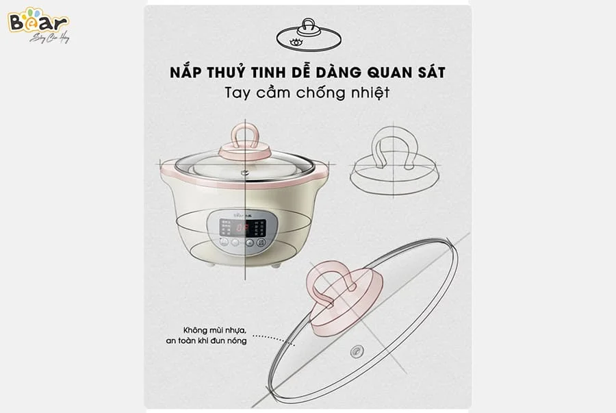 Nồi nấu chậm Bear SUBE002 dùng để nấu cháo và món hầm