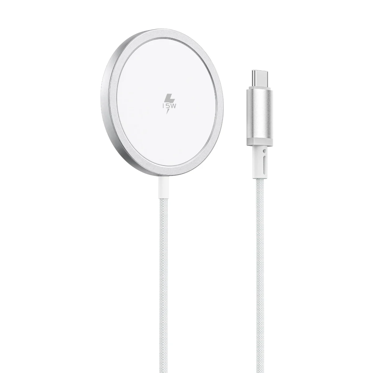 Sạc không dây từ tính WiWU Wi-C108 nhìn nghiêng với dây cáp bện nylon