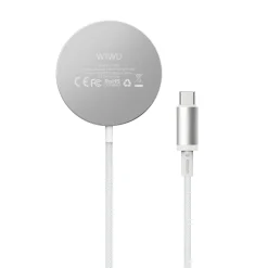 Mặt sau hợp kim nhôm của sạc không dây WiWU Wi-C108 và đầu cắm USB-C