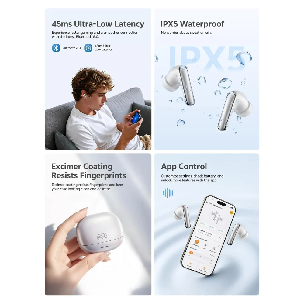 Tai nghe QCY MeloBuds N65 độ trễ thấp 45ms và kháng nước IPX5