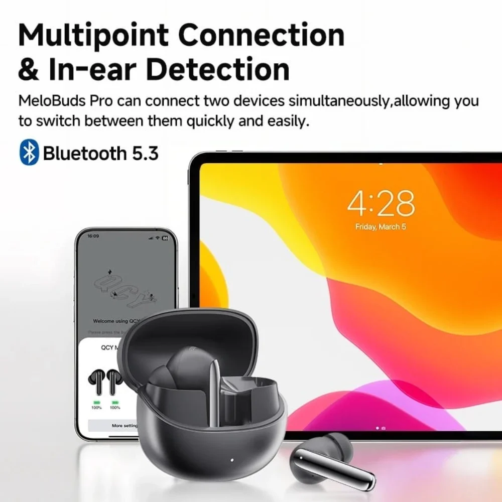 Tai nghe QCY MeloBuds Pro HT08 kết nối 2 thiết bị và nhận diện đeo tai