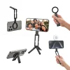Tripod từ tính cho điện thoại Ulanzi MA60 màu đen ở các chế độ gấp gọn, cầm tay và giá đỡ để bàn