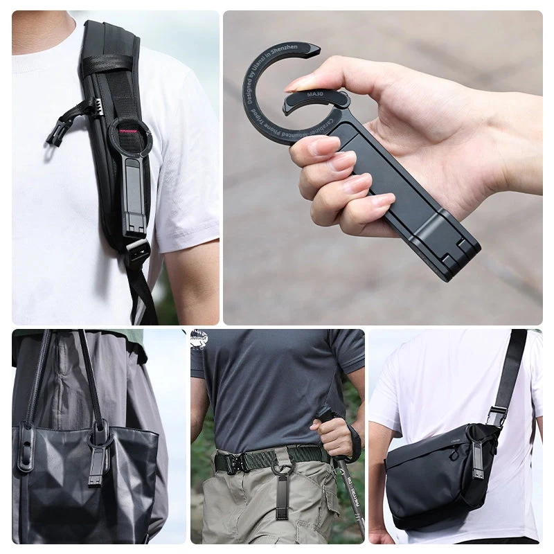 Ulanzi MA30 thiết kế móc carabiner gắn trên quai balo, túi đeo và đai quần