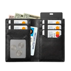 Chi tiết bề mặt da và đường may của ví da WIWU Royal Card Wallet FM